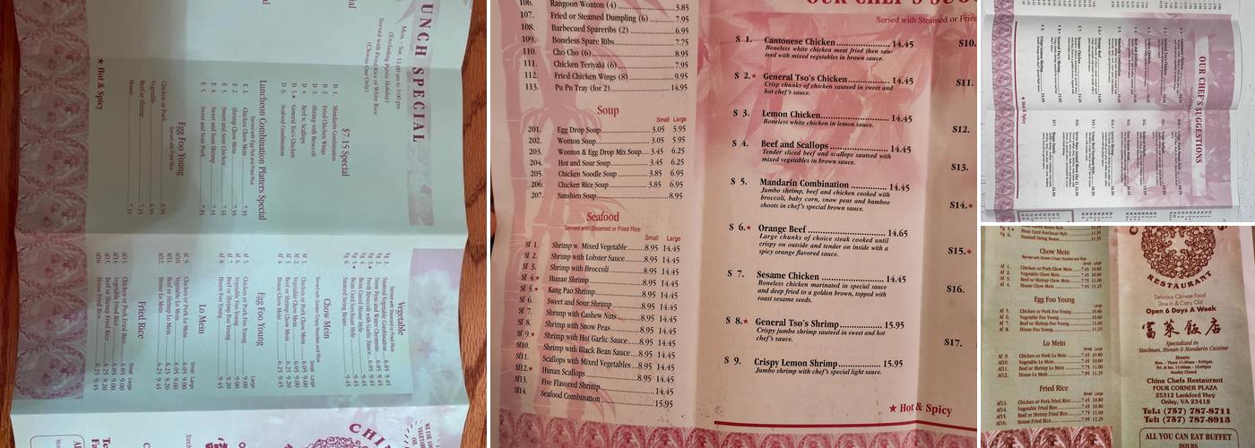China Chefs Restaurant Menu