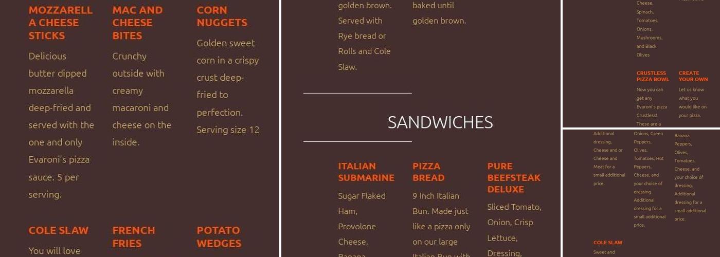 Evaroni's Pizza Menu