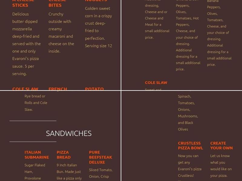 Evaroni's Pizza Menu