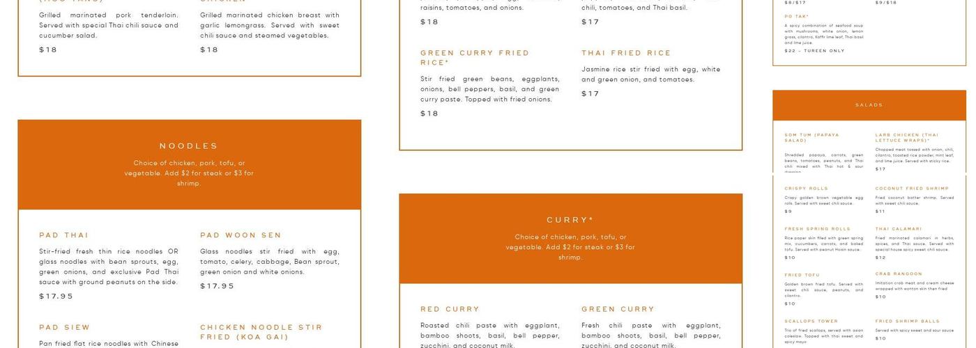 Skewered Thai Menu
