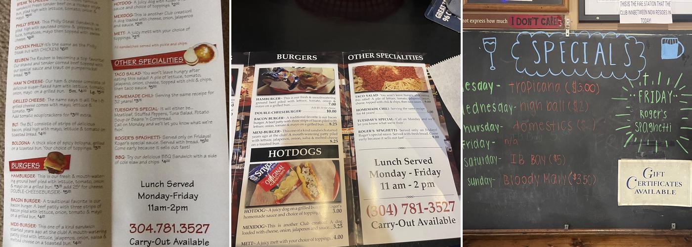 Inn Between Bar & Grill Menu