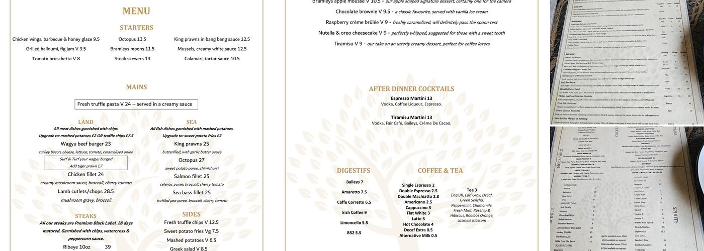 Bramleys Restaurant Menu