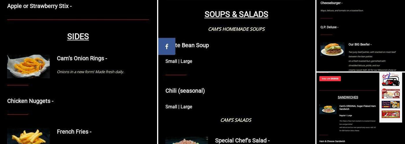 Cam's Ham Menu