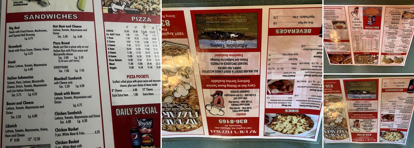 My Dad's Pizzaria Menu