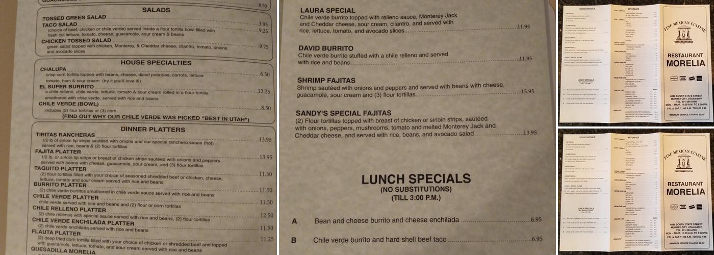 Restaurant Morelia Menu