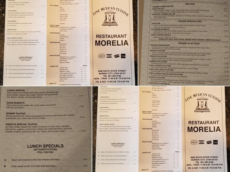 Restaurant Morelia Menu