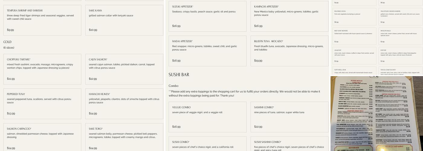 Chopfuku Bento-ya Menu
