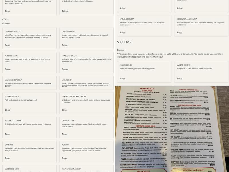 Chopfuku Bento-ya Menu