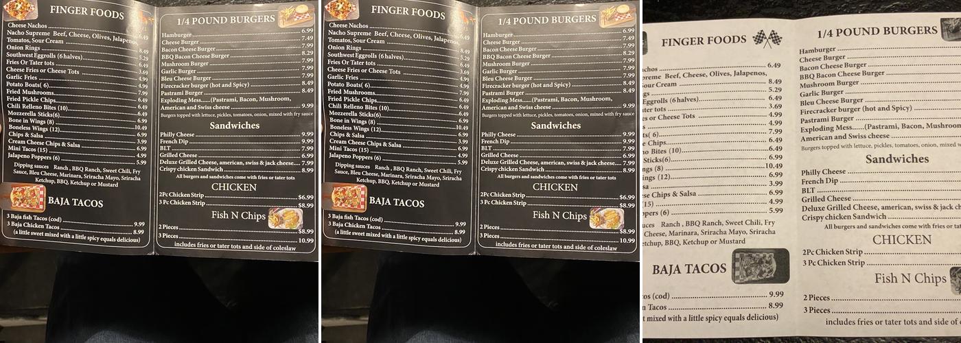 Pit Stop Bar and Grill Menu