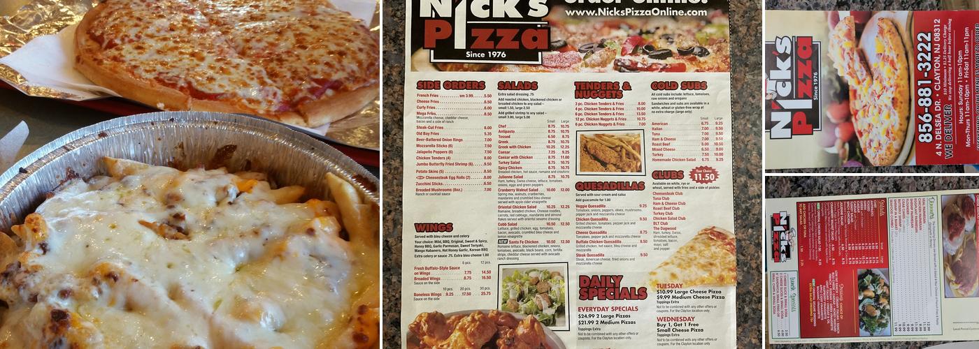 Nick's Pizza Menu