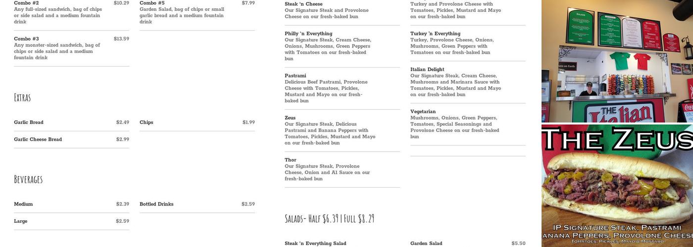 The Italian Place Cheesesteaks Menu