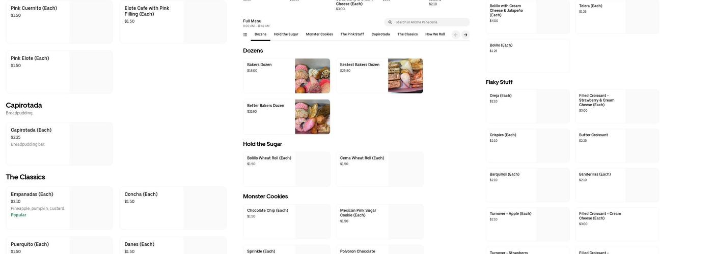Aroma Panaderia Menu
