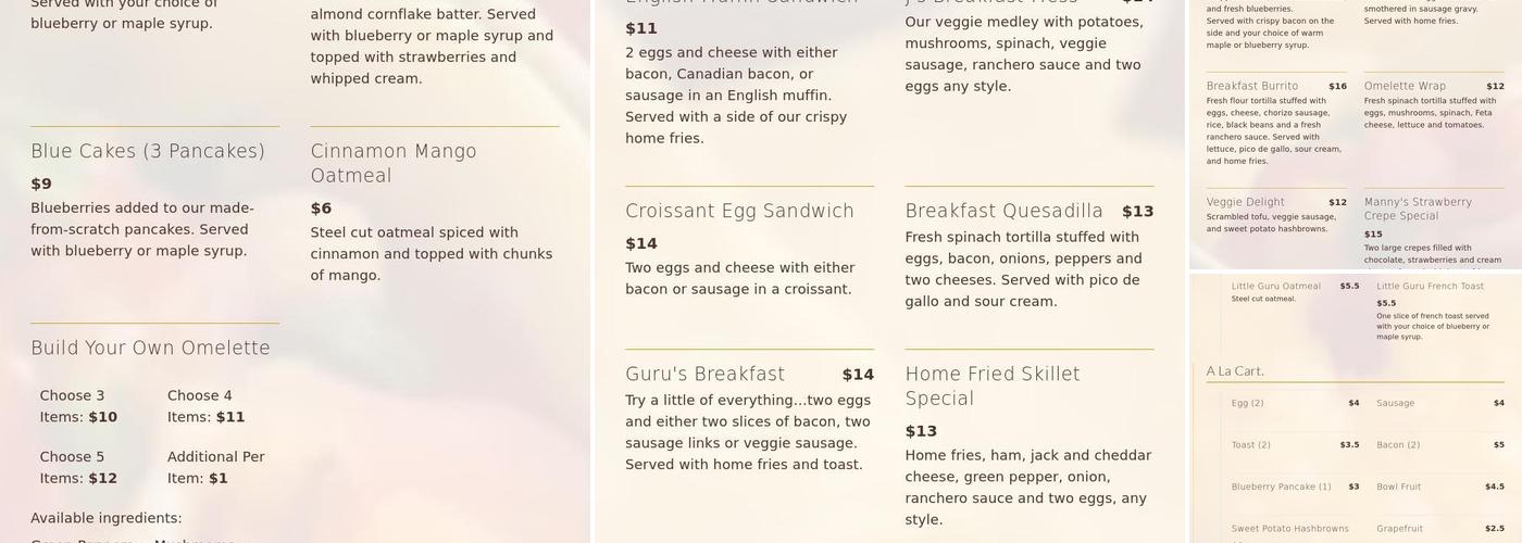 Guru's Cafe Menu