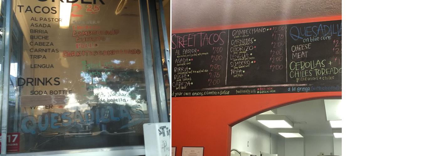 Tacos CDMX Menu