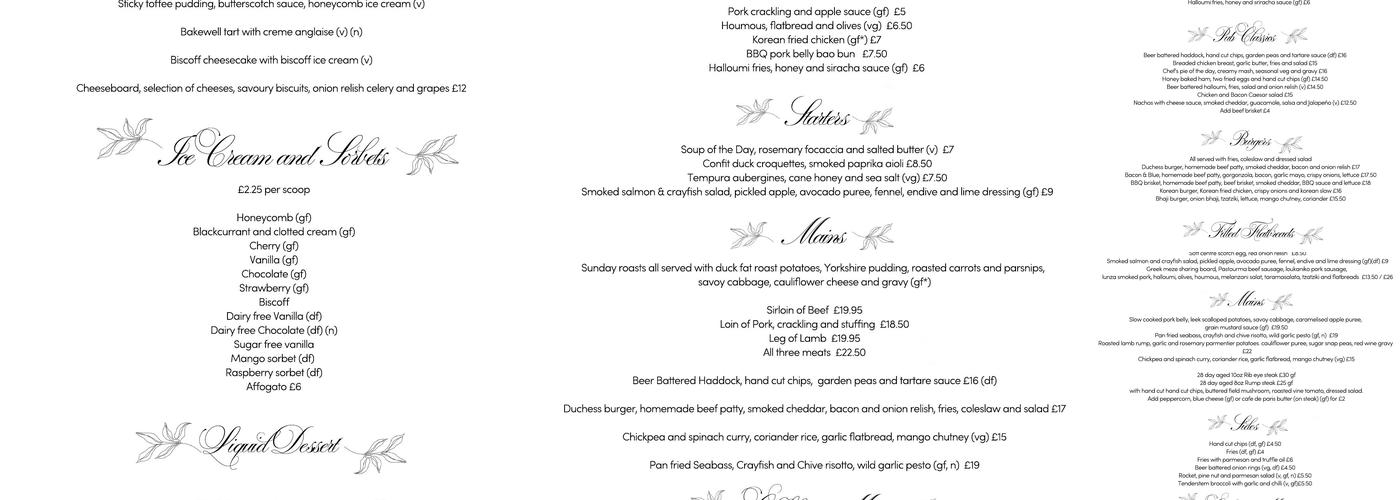 The Duchess Freehouse & Restaurant Menu
