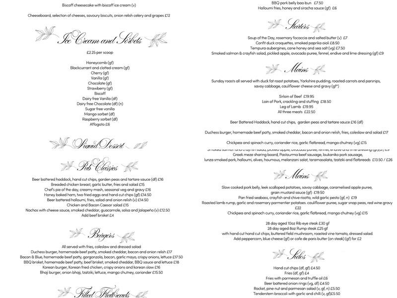 The Duchess Freehouse & Restaurant Menu