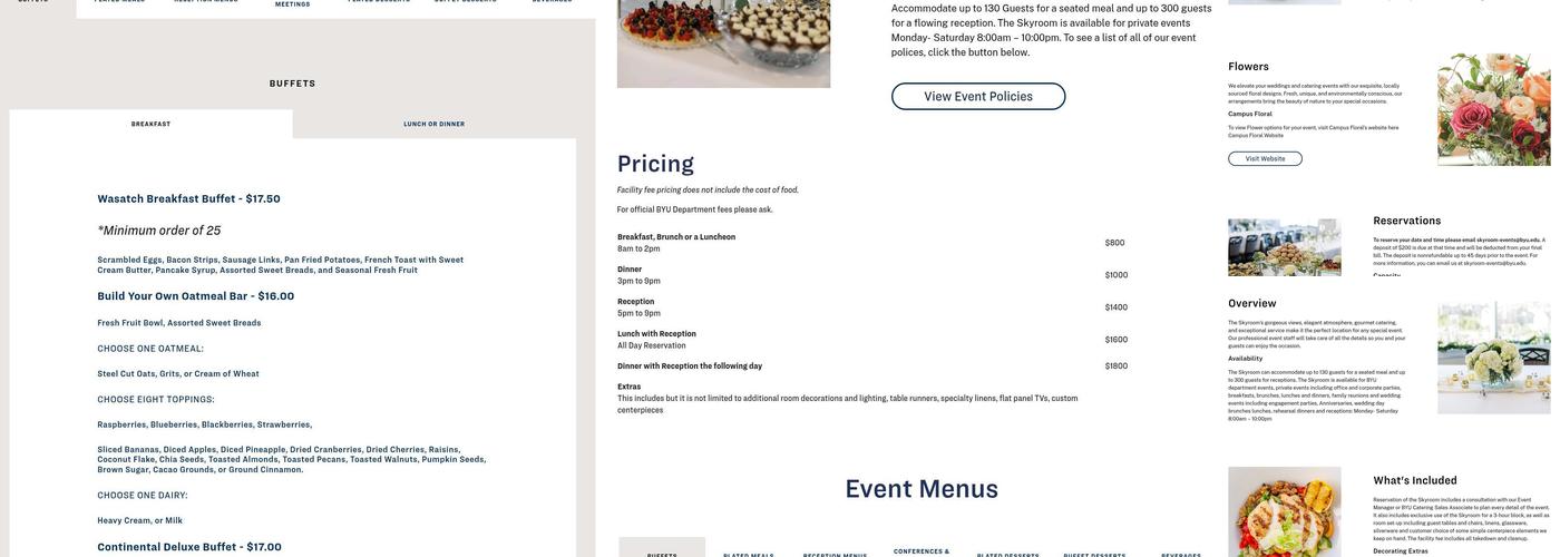 BYU Skyroom Event Center Menu