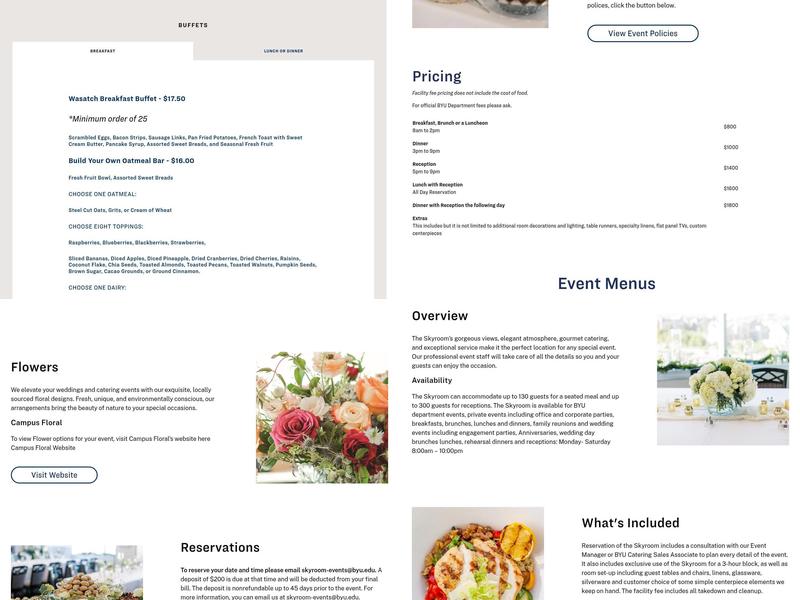 BYU Skyroom Event Center Menu