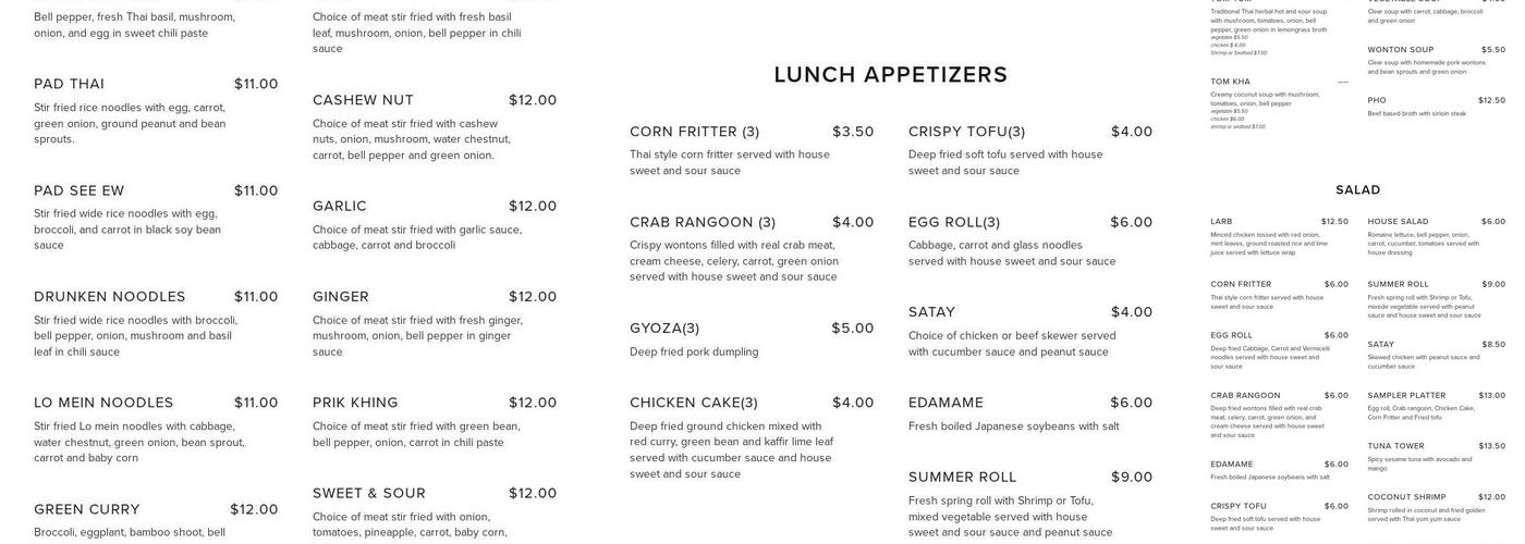 Thai Valley Kitchen Menu