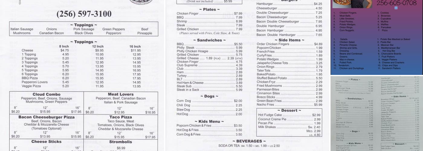 Cloud's Pizza Menu