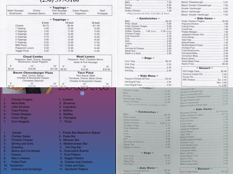 Cloud's Pizza Menu