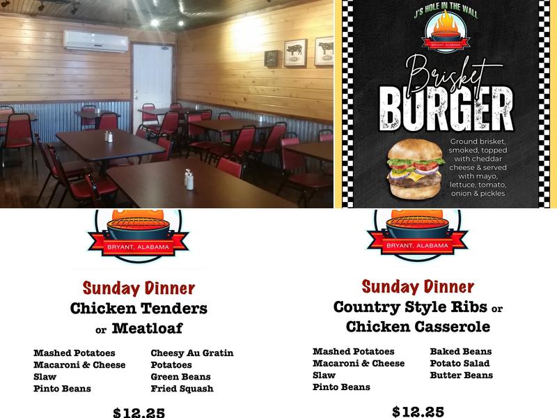 J's Hole In the Wall Menu