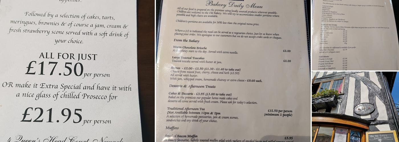 The Old Bakery Tea Rooms Menu