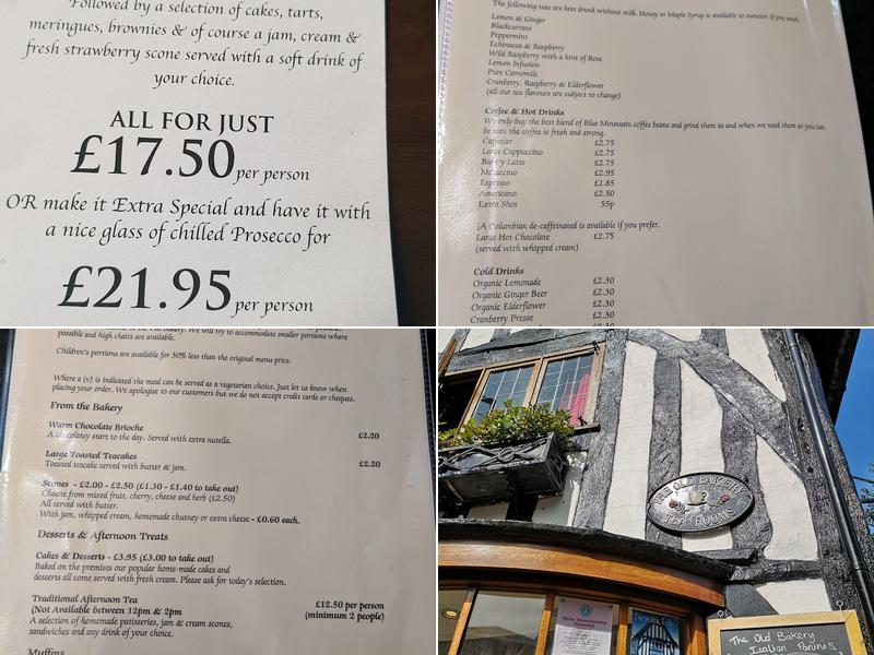 The Old Bakery Tea Rooms Menu