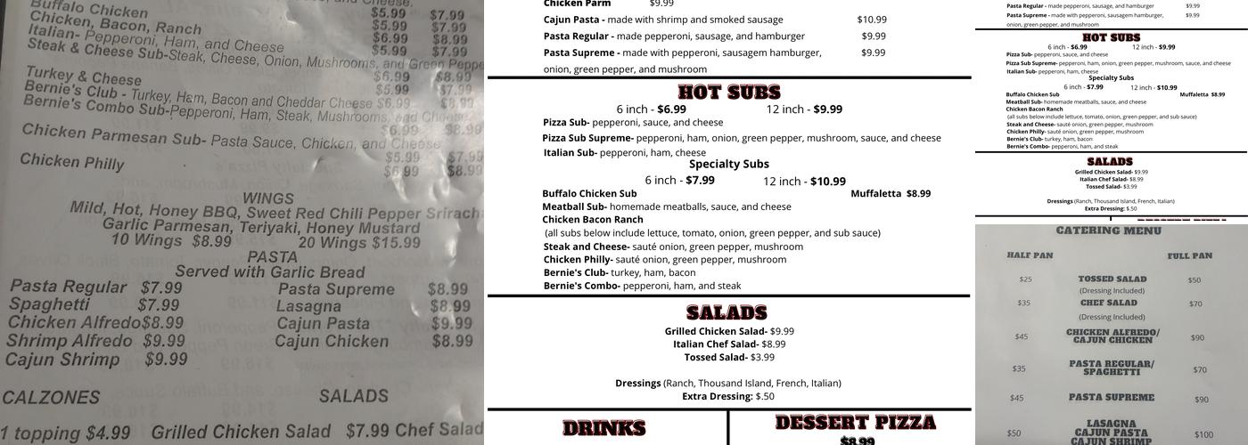 Bernie's Place Menu