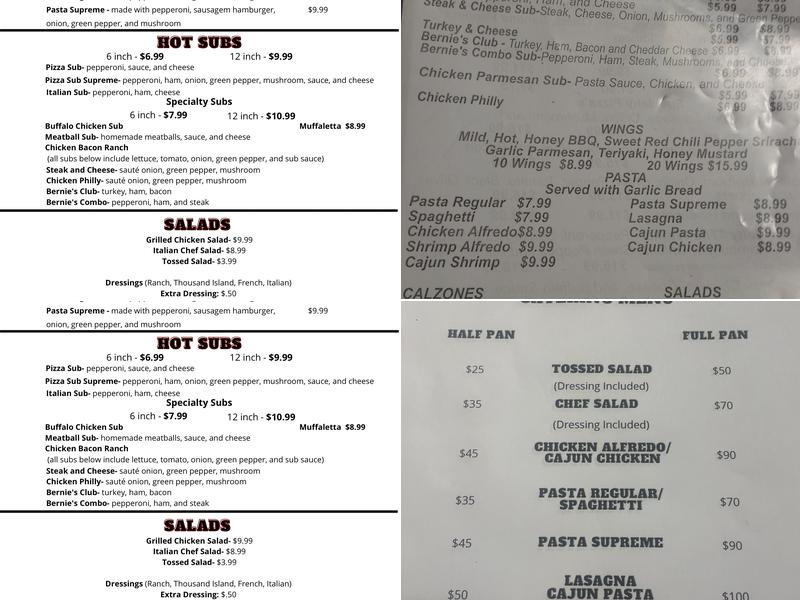 Bernie's Place Menu