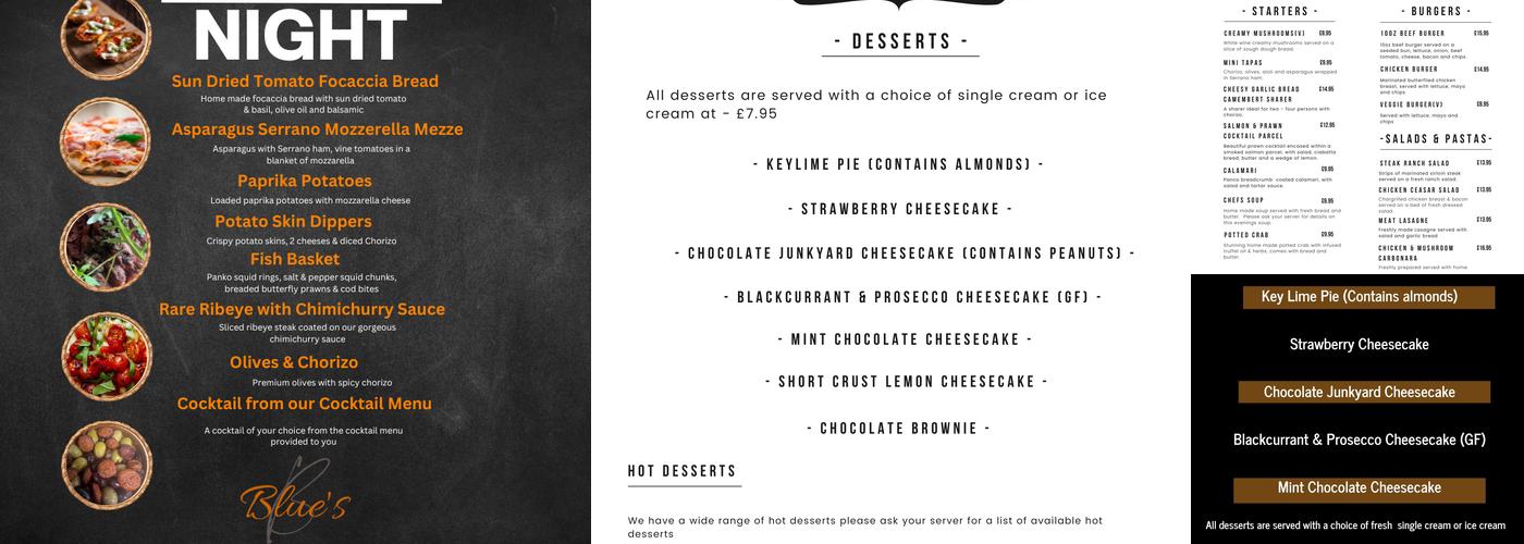 Blues Restaurant & Bar (Fine Dining Wisbech) Menu