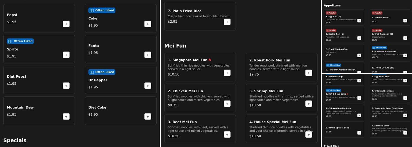 China One Menu