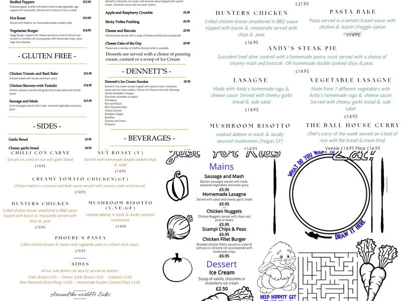 The Ball House Menu