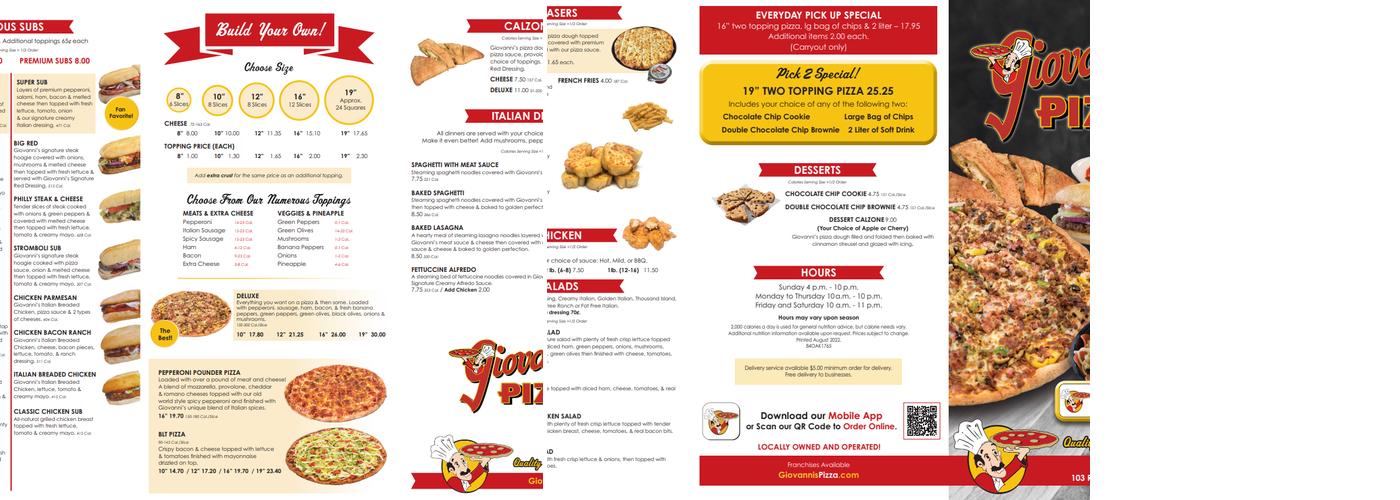 Giovanni's Pizza Menu