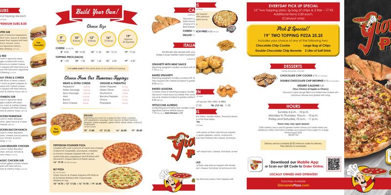 Giovanni's Pizza Menu