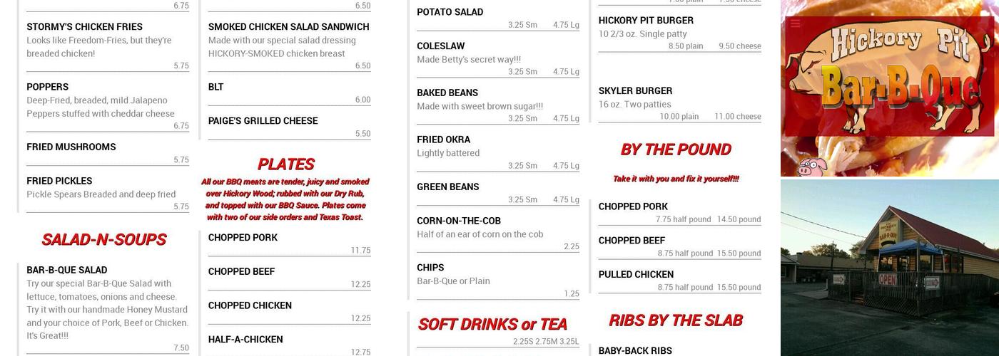 Hickory Pit Bar-B-Que Menu