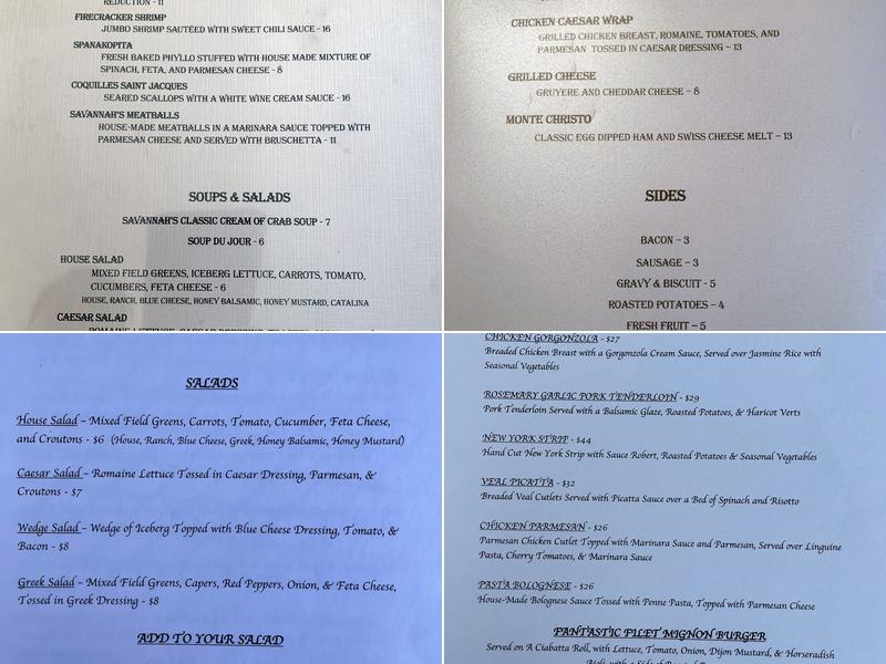 Savannah's Bistro Menu