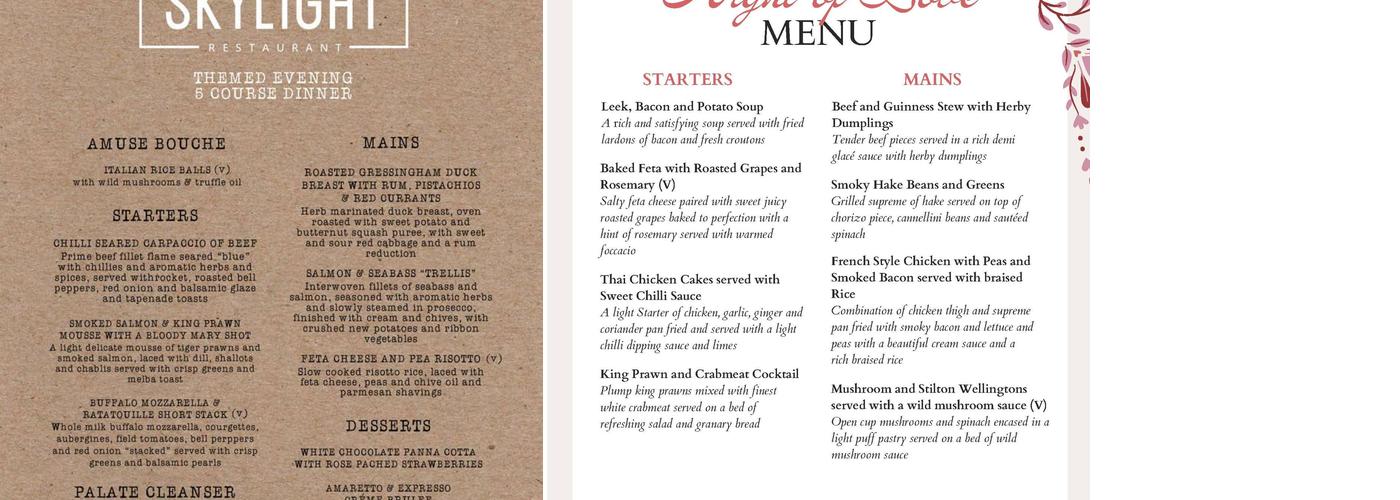 Skylight Restaurant Menu