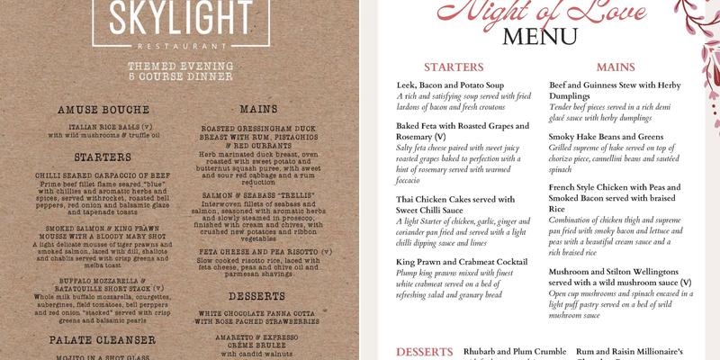 Skylight Restaurant Menu