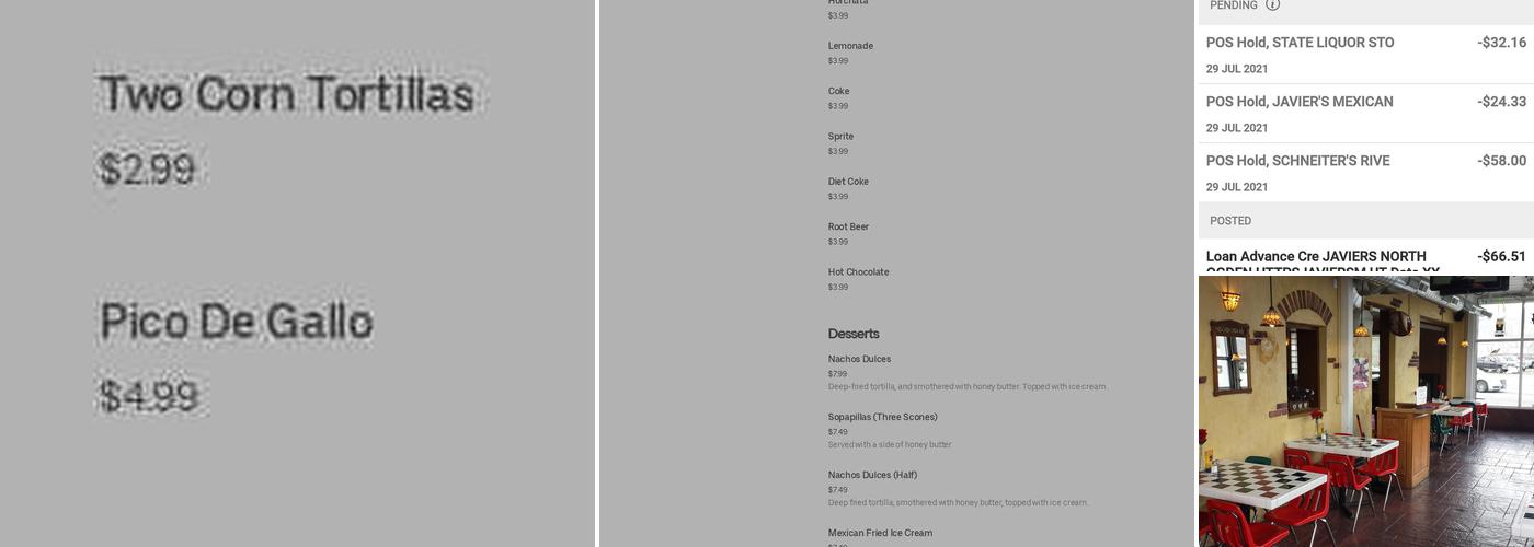 Javier's Authentic Mexican Food Menu