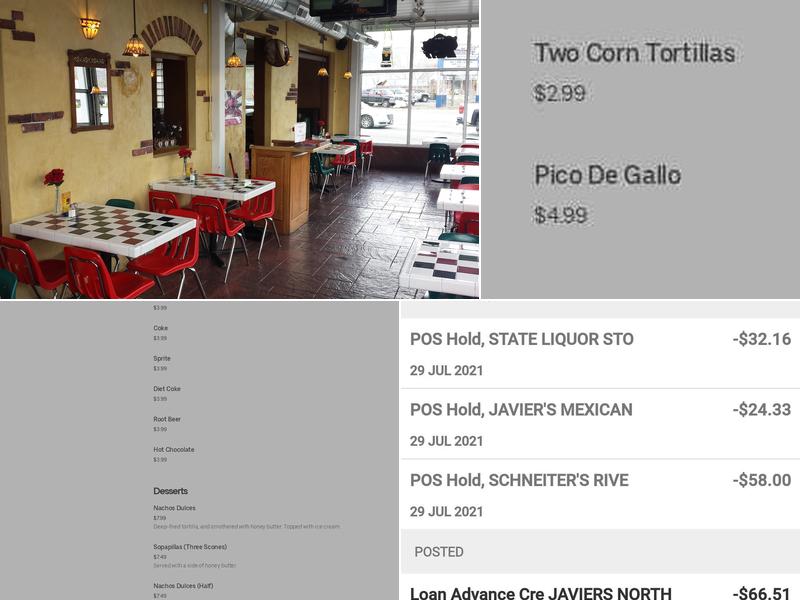 Javier's Authentic Mexican Food Menu