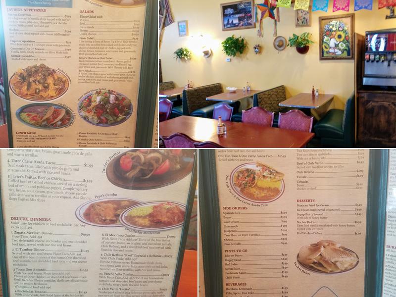 Javier's Authentic Mexican Food Menu