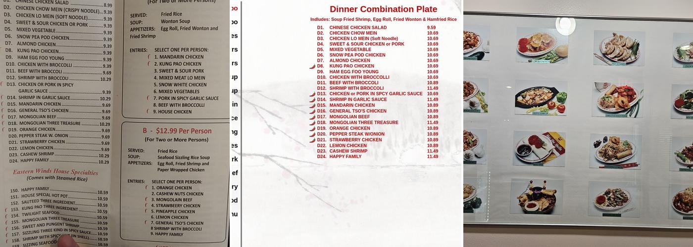 Eastern Winds Restaurant Menu