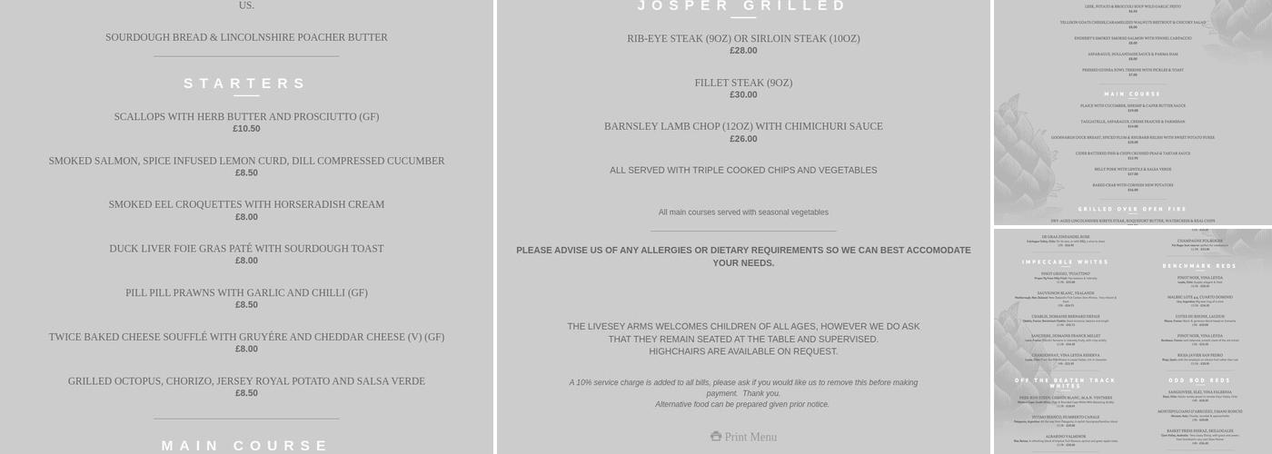 The Livesey Arms Menu