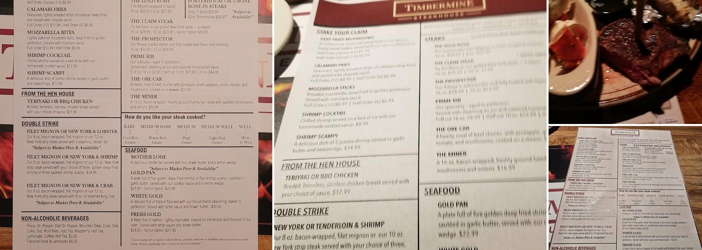 Timbermine Steakhouse Menu
