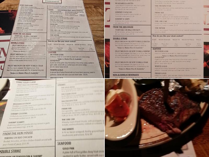 Timbermine Steakhouse Menu