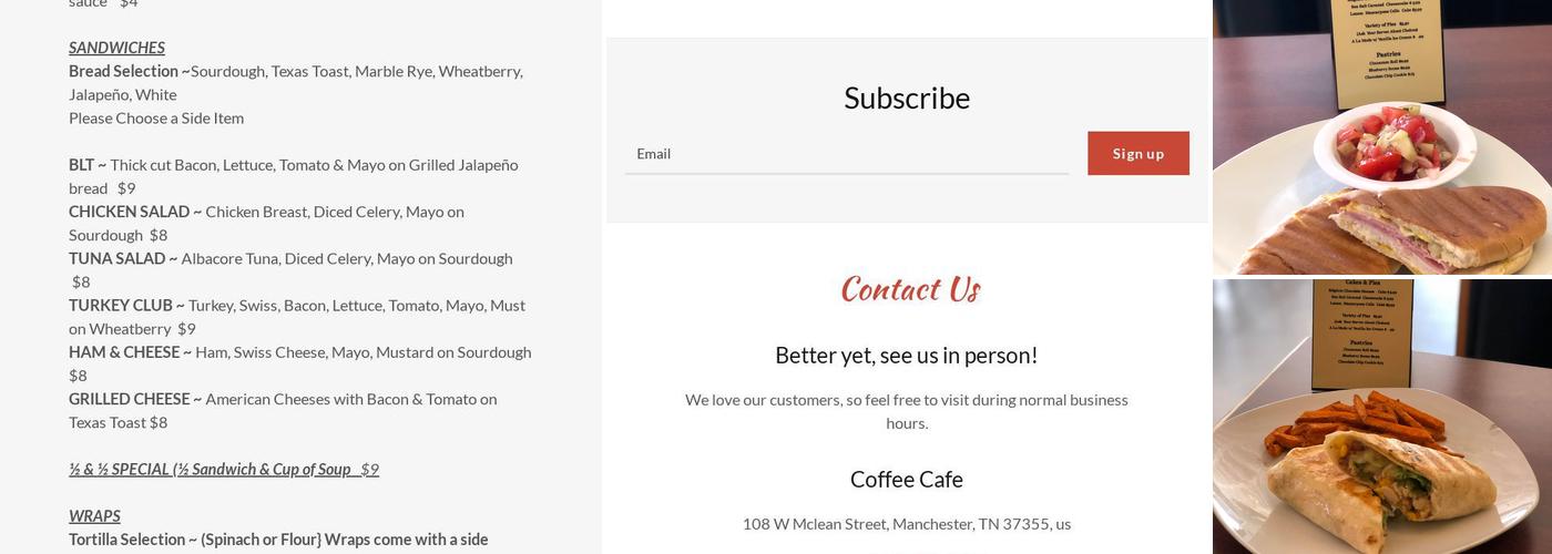 Coffee Cafe Menu