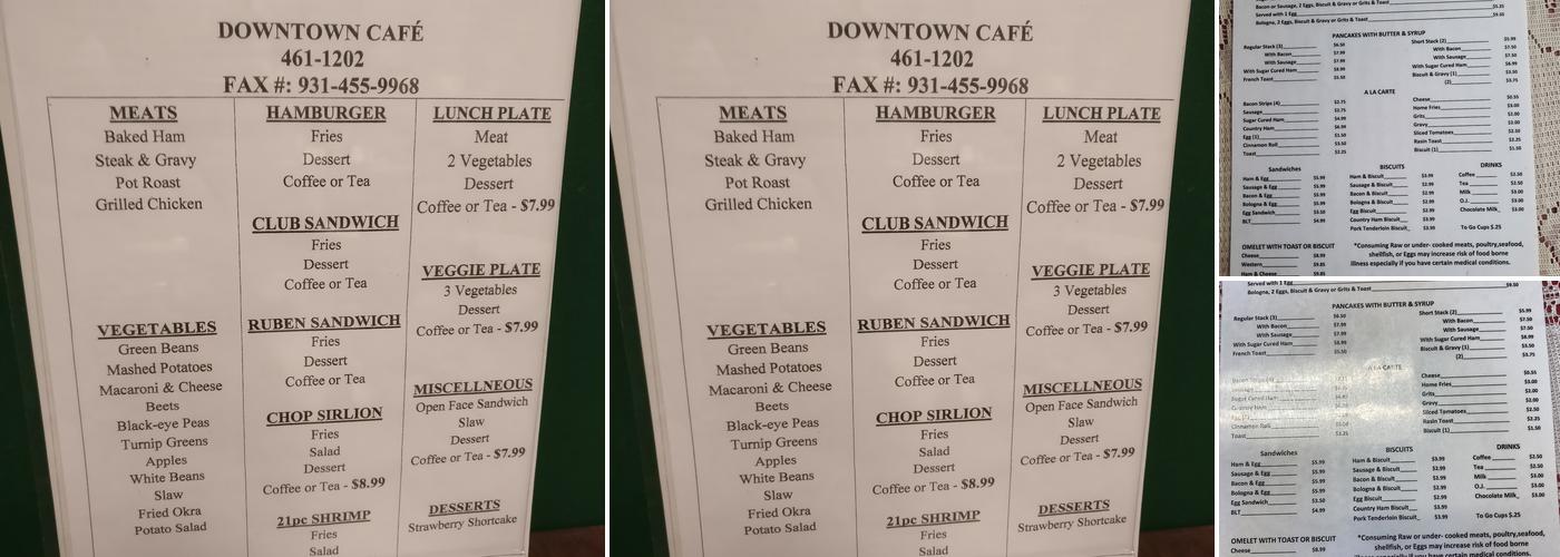 Downtown Cafe Menu