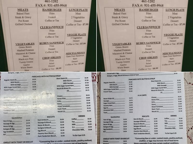 Downtown Cafe Menu
