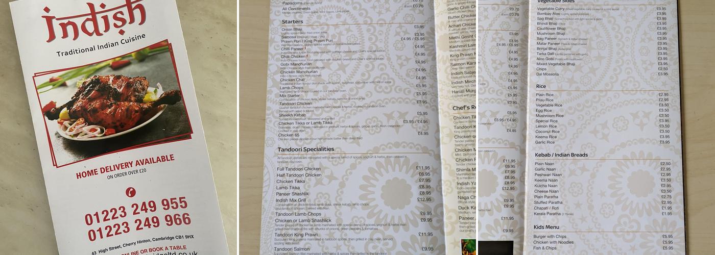 Indish Menu